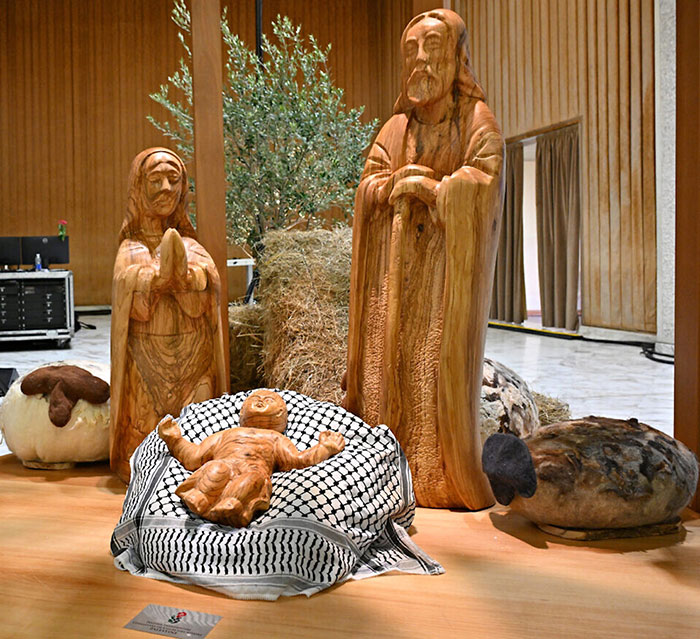 Vatican removes nativity display featuring baby Jesus lying on keffiyeh